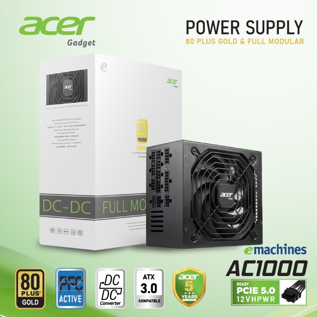 Nguồn Acer AC1000 FR Gold Bzone Full modular ATX 3.0 , PCI-E 5.0