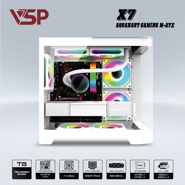 VỎ CASE MÁY TÍNH AQUANAUT PRO GAMING M-ATX X7 - TRẮNG