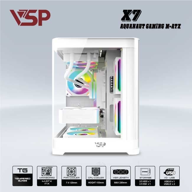 VỎ CASE MÁY TÍNH AQUANAUT PRO GAMING M-ATX X7 - TRẮNG