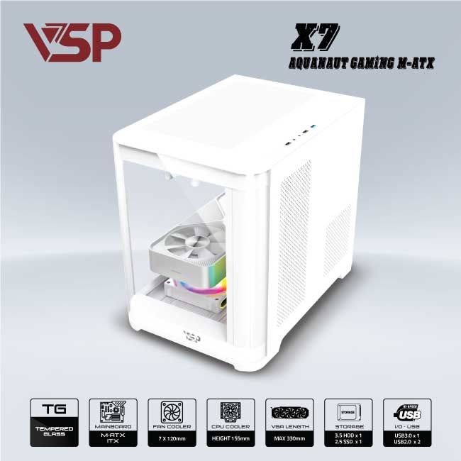 VỎ CASE MÁY TÍNH AQUANAUT PRO GAMING M-ATX X7 - TRẮNG