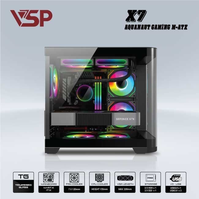 VỎ CASE MÁY TÍNH AQUANAUT PRO GAMING M-ATX X7 - ĐEN