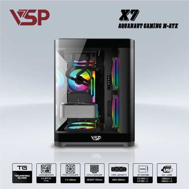 VỎ CASE MÁY TÍNH AQUANAUT PRO GAMING M-ATX X7 - ĐEN