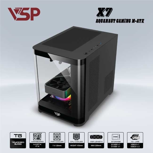 VỎ CASE MÁY TÍNH AQUANAUT PRO GAMING M-ATX X7 - ĐEN