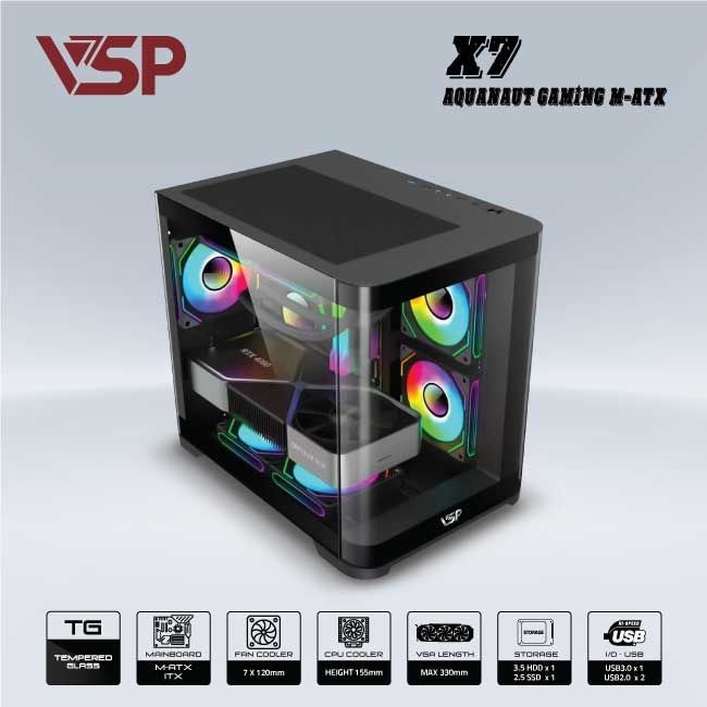 VỎ CASE MÁY TÍNH AQUANAUT PRO GAMING M-ATX X7 - ĐEN