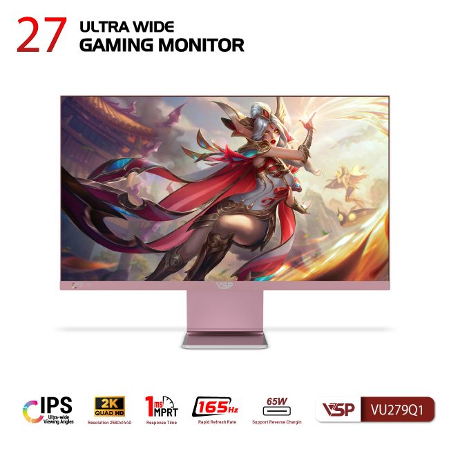 Màn hình VSP VU279Q1 (27 inch/QHD/IPS/165Hz/1ms/USB-C 65W/Pink)