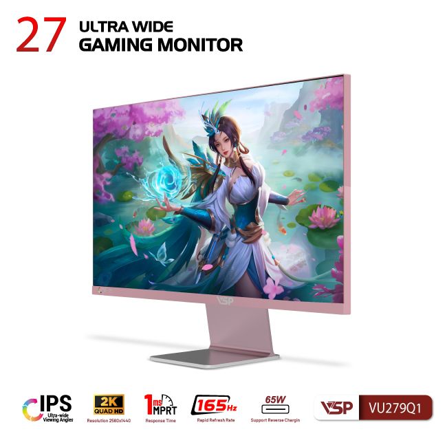 Màn hình VSP VU279Q1 (27 inch/QHD/IPS/165Hz/1ms/USB-C 65W/Pink)