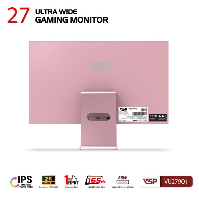 Màn hình VSP VU279Q1 (27 inch/QHD/IPS/165Hz/1ms/USB-C 65W/Pink)