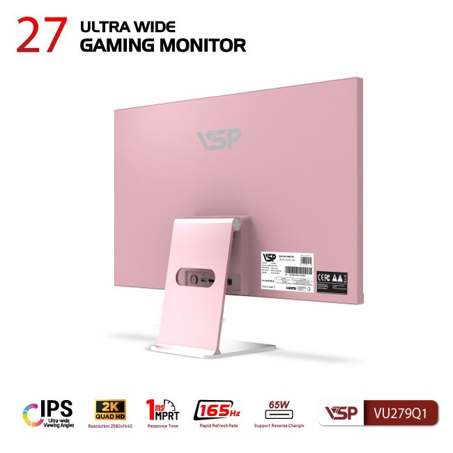 Màn hình VSP VU279Q1 (27 inch/QHD/IPS/165Hz/1ms/USB-C 65W/Pink)