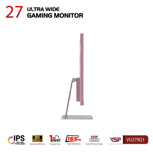 Màn hình VSP VU279Q1 (27 inch/QHD/IPS/165Hz/1ms/USB-C 65W/Pink)