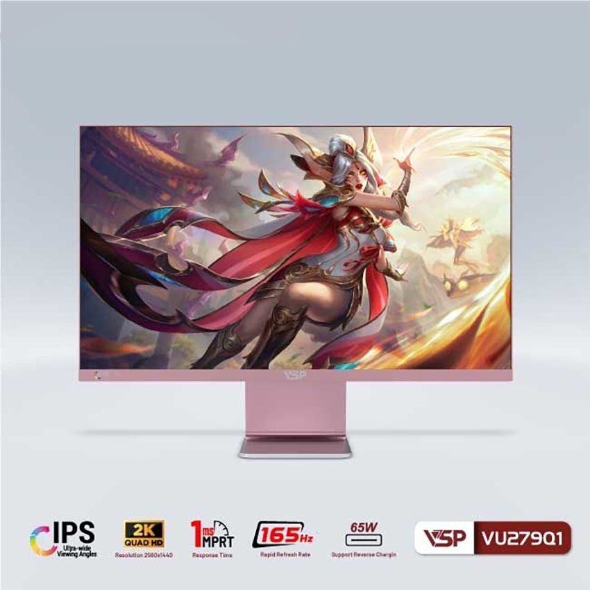 Màn hình VSP VU279Q1 (27 inch/QHD/IPS/165Hz/1ms/USB-C 65W/Pink)