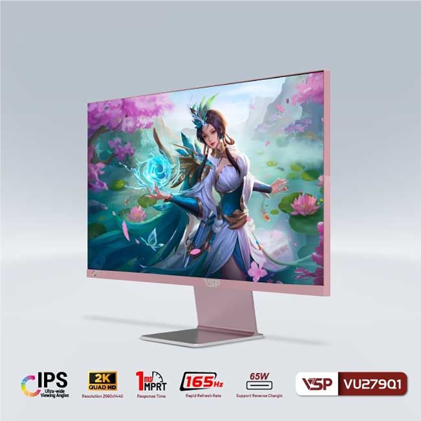 Màn hình VSP VU279Q1 (27 inch/QHD/IPS/165Hz/1ms/USB-C 65W/Pink)