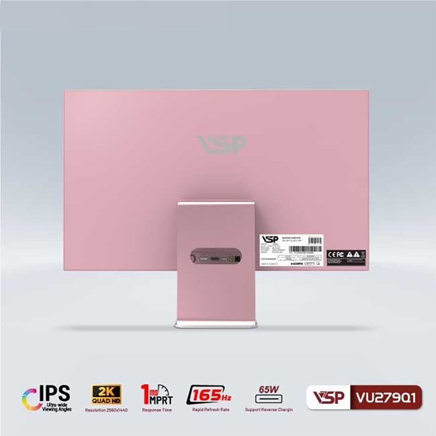 Màn hình VSP VU279Q1 (27 inch/QHD/IPS/165Hz/1ms/USB-C 65W/Pink)