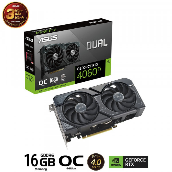 VGA ASUS Dual GeForce RTX 4060 Ti OC 16GB GDDR6 (DUAL-RTX4060TI-O16G)