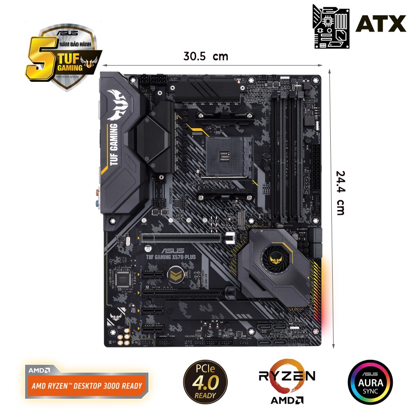 Mainboard ASUS TUF GAMING X570-PLUS (AMD X570, Socket AM4, ATX, 4 khe RAM DDR4)