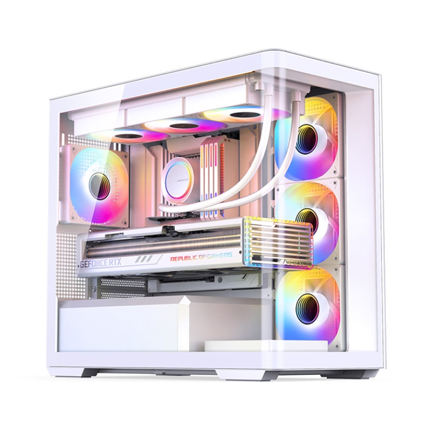 Vỏ Case JONSBO D300 White ( MATX, Màu Trắng , Kính Cong)