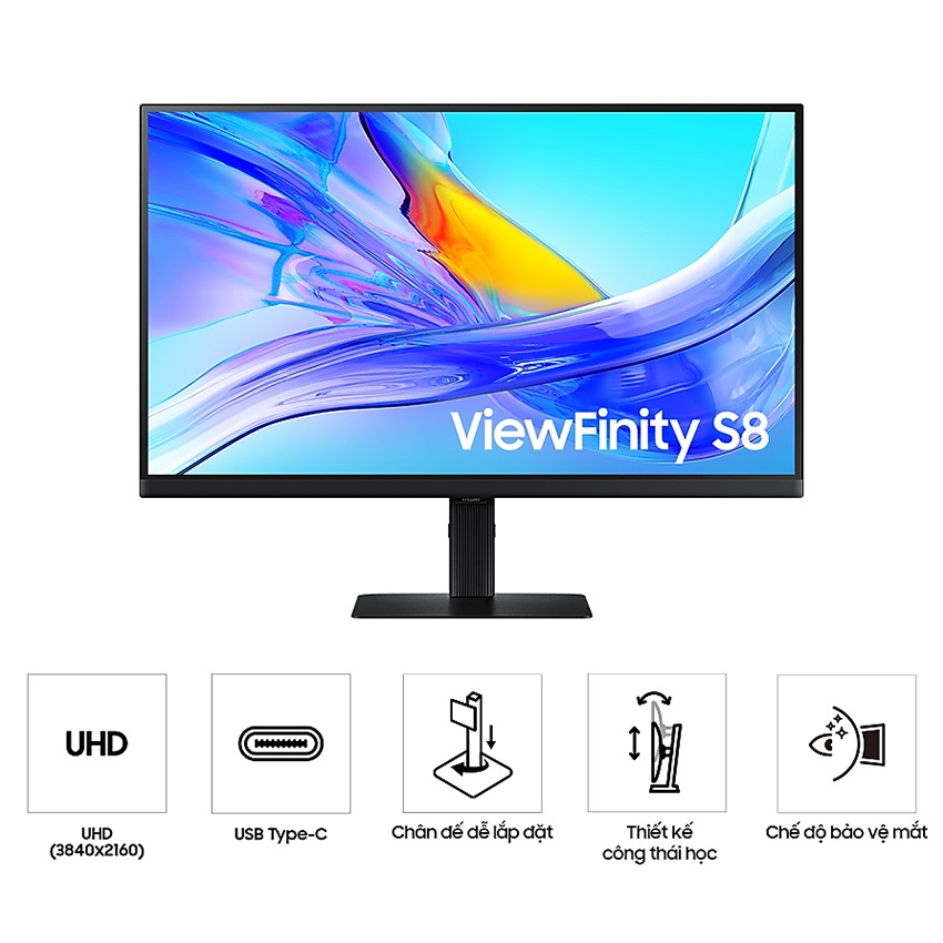 Màn hình Samsung ViewFinity S8 S80UD LS27D804UAEXXV (27 inch/UHD/IPS/60HZ/5Ms/USB-C 90W)