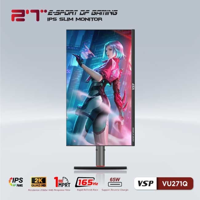 Màn hình Gaming VSP VU271Q (27 inch/QHD/IPS/165Hz/1ms/USB TypeC)