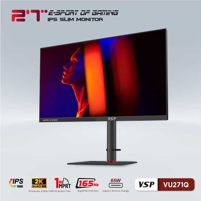 Màn hình Gaming VSP VU271Q (27 inch/QHD/IPS/165Hz/1ms/USB TypeC)