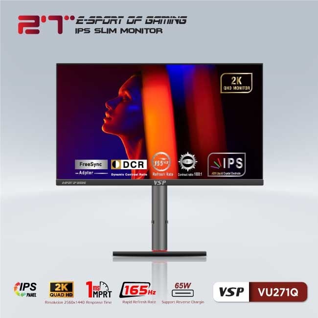 Màn hình Gaming VSP VU271Q (27 inch/QHD/IPS/165Hz/1ms/USB TypeC)