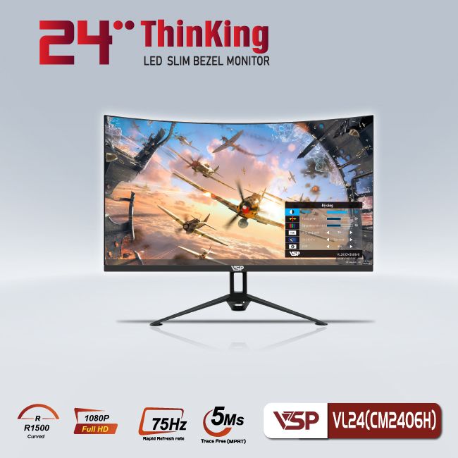 Màn hình VSP CM2406H (23.8 inch/FHD/VA/75Hz/5ms/Cong/Black)