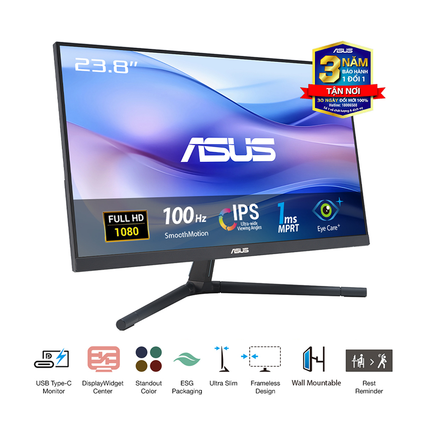 Màn hình ASUS VU249CFE-B (23.8 inch/FHD/IPS/100Hz/1ms/USB-C)