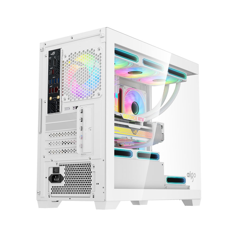 VỎ CASE AIGO C218M WHITE ( MATX, Màu Trắng, Case Bể Cá)