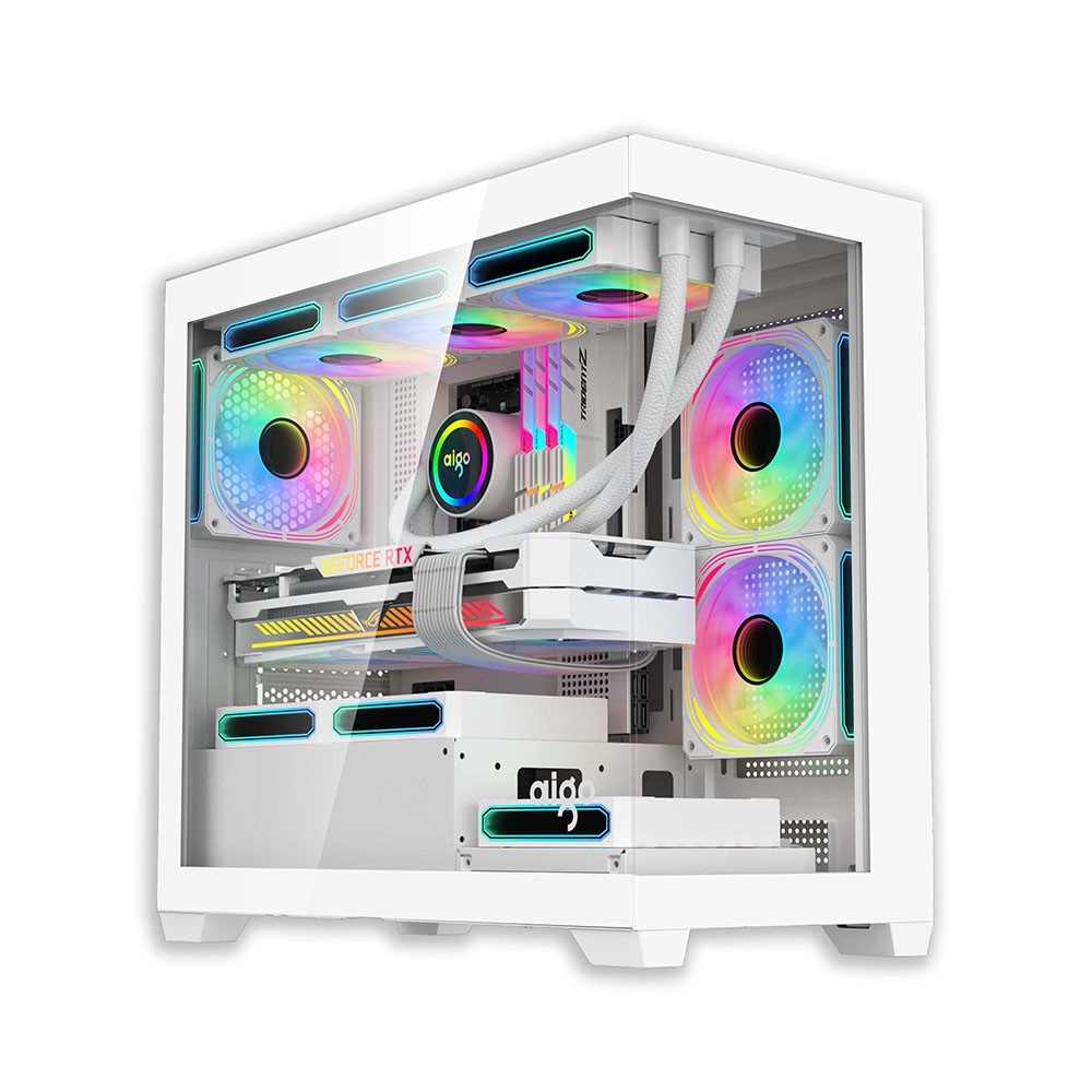 VỎ CASE AIGO C218M WHITE ( MATX, Màu Trắng, Case Bể Cá)