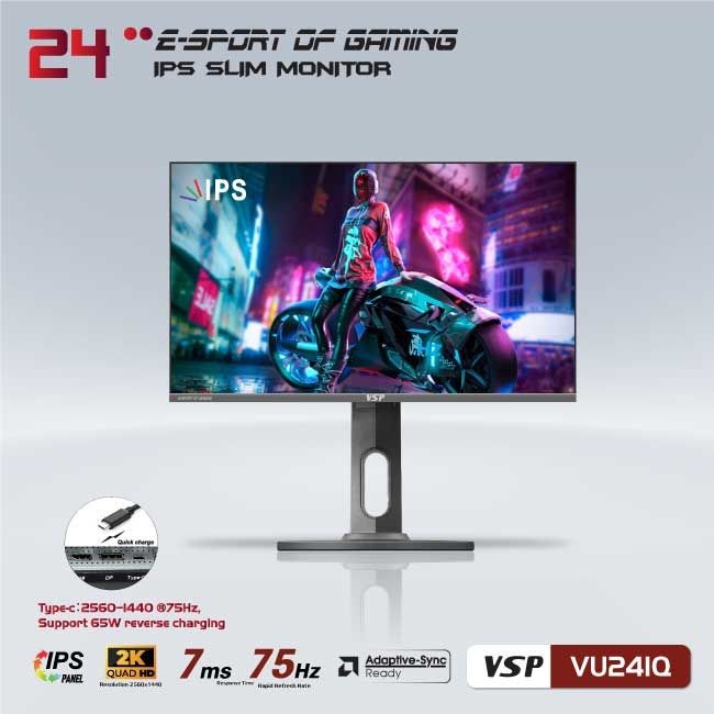 Màn hình phẳng VSP 24inch 2K eSport Gaming VU241Q - QHD /USB-C Type-C