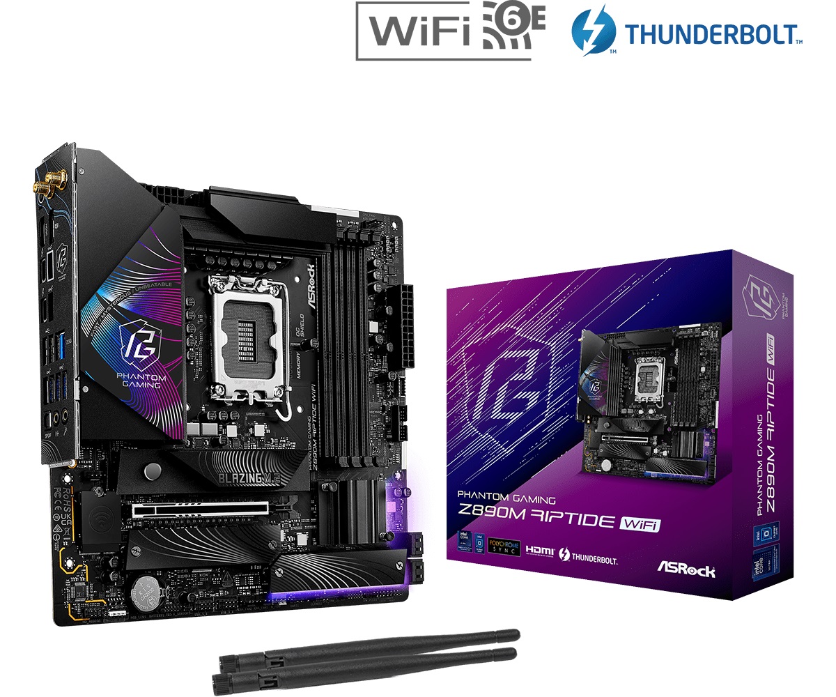 Mainboard ASROCK PG Z890M RIPTIDE WIFI (Intel Z890, Socket 1851, Micro ATX, 4 khe RAM DDR5)