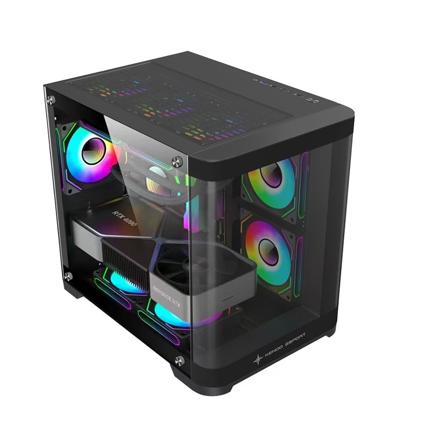 Vỏ case KENOO ESPORT MK400 - Đen (mATX / Mid Tower) - 3 FAN Vô Cực RGB AUTO