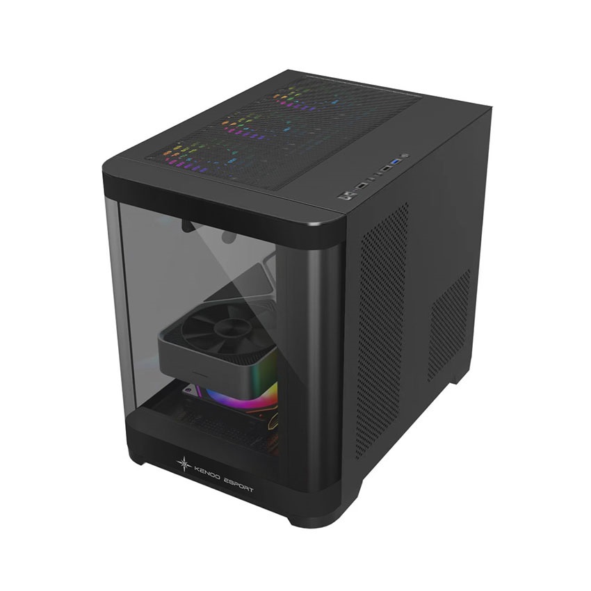 Vỏ case KENOO ESPORT MK400 - Đen (mATX / Mid Tower) - 3 FAN Vô Cực RGB AUTO