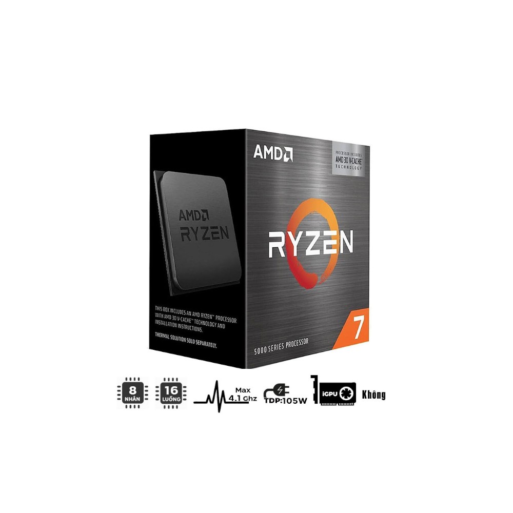 CPU AMD Ryzen 7 5700X3D Box Chính Hãng (3.0GHz Upto 4.1GHz / 100MB / 8 Cores, 16 Threads / 105W / Socket AM4)