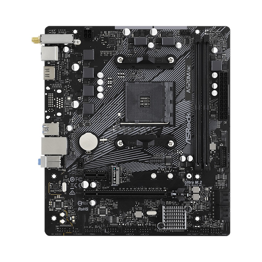 Mainboard Asrock A520M/ac (AMD A520, AMD AM4, 2x DDR4 64GB, Micro ATX)