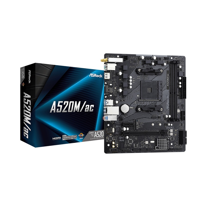 Mainboard Asrock A520M/ac (AMD A520, AMD AM4, 2x DDR4 64GB, Micro ATX)