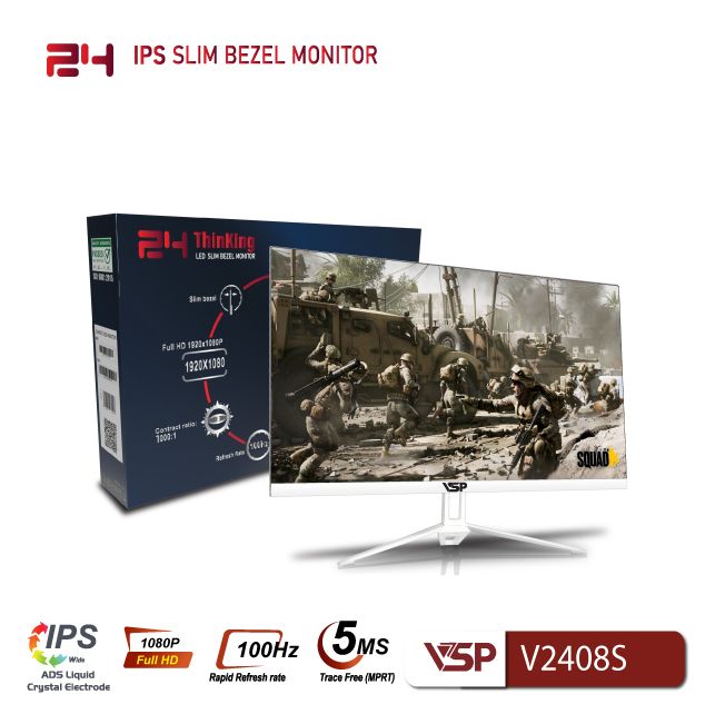 Màn hình VSP V2408S White (23.8 inch/FHD/IPS/100Hz/2ms)