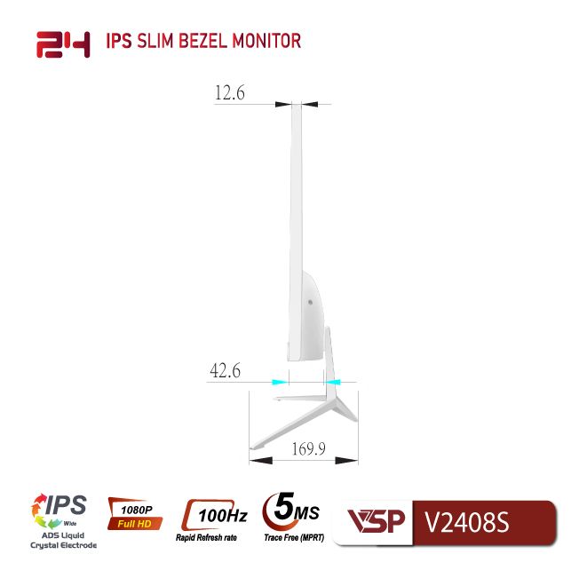 Màn hình VSP V2408S White (23.8 inch/FHD/IPS/100Hz/2ms)