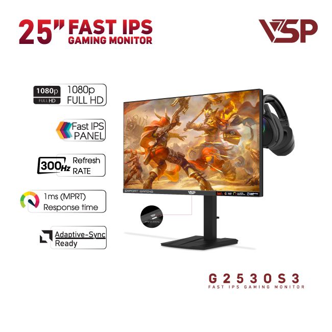 MÀN HÌNH GAMING VSP G2530S3 (24.5 INCH - FULL HD - IPS - 300HZ - 1MS - PHẲNG)