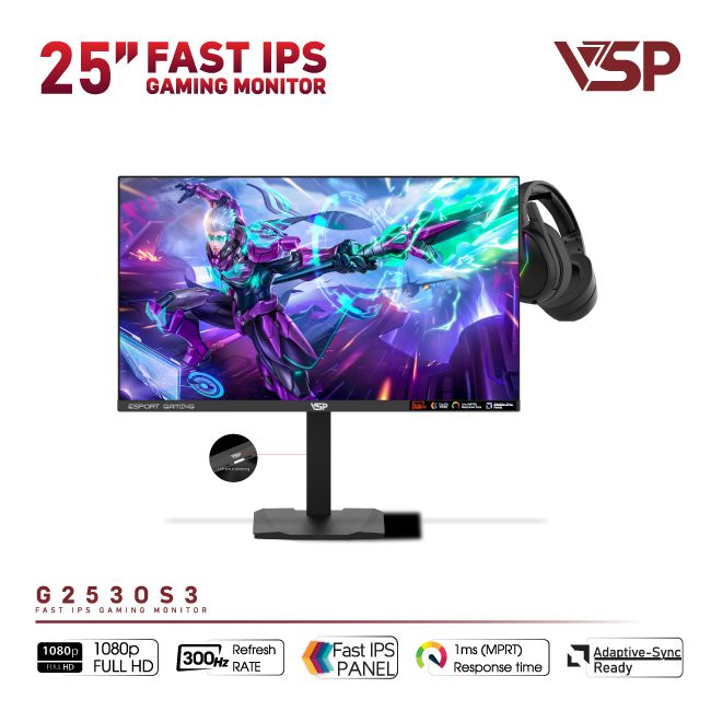 MÀN HÌNH GAMING VSP G2530S3 (24.5 INCH - FULL HD - IPS - 300HZ - 1MS - PHẲNG)