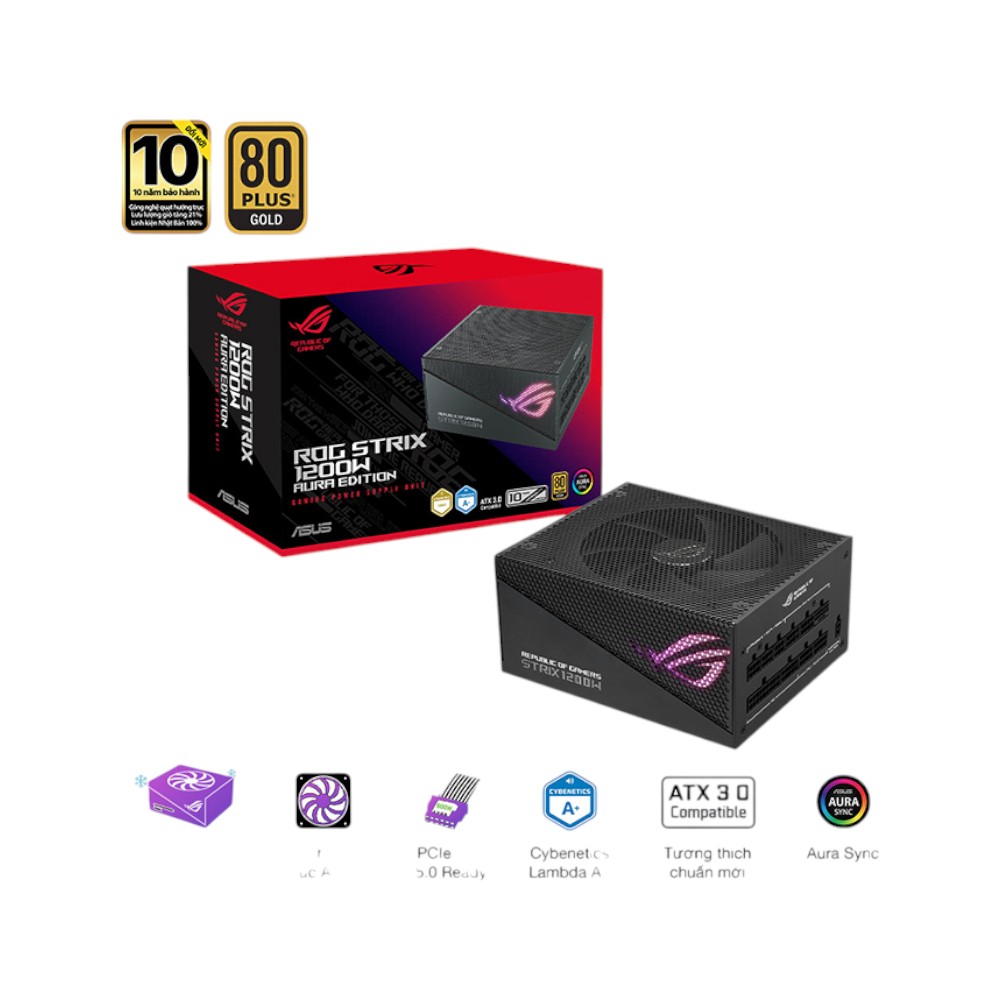 Nguồn ASUS ROG STRIX AURA GAMING PCIE 5.0 1200W 80 Plus Gold (ATX 3.0/PCIe Gen 5.0 /Full Modular/Màu Đen)