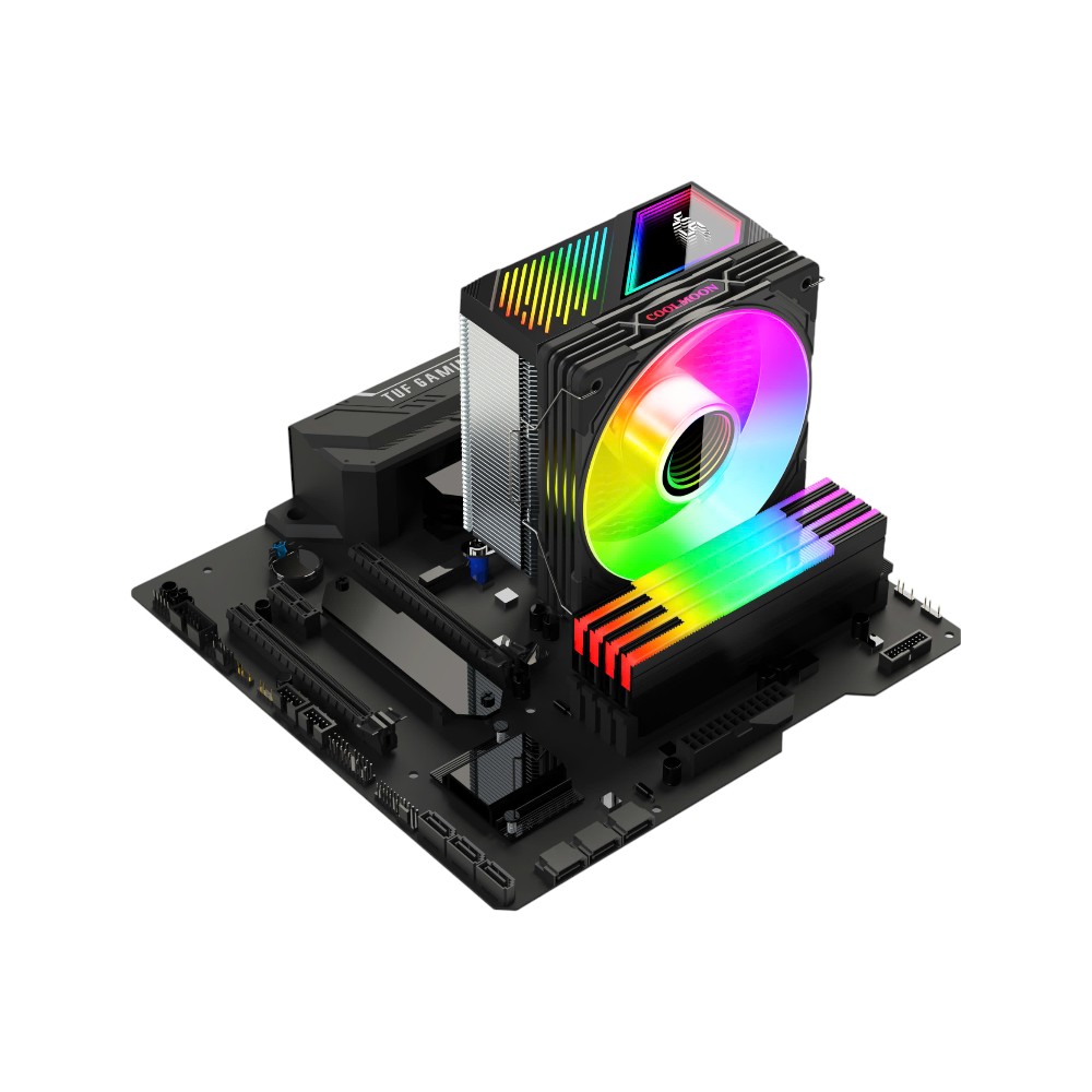 Tản nhiệt khí CPU CoolMoon GT600 ARGB - Black (Hiển thị nhiệt độ)