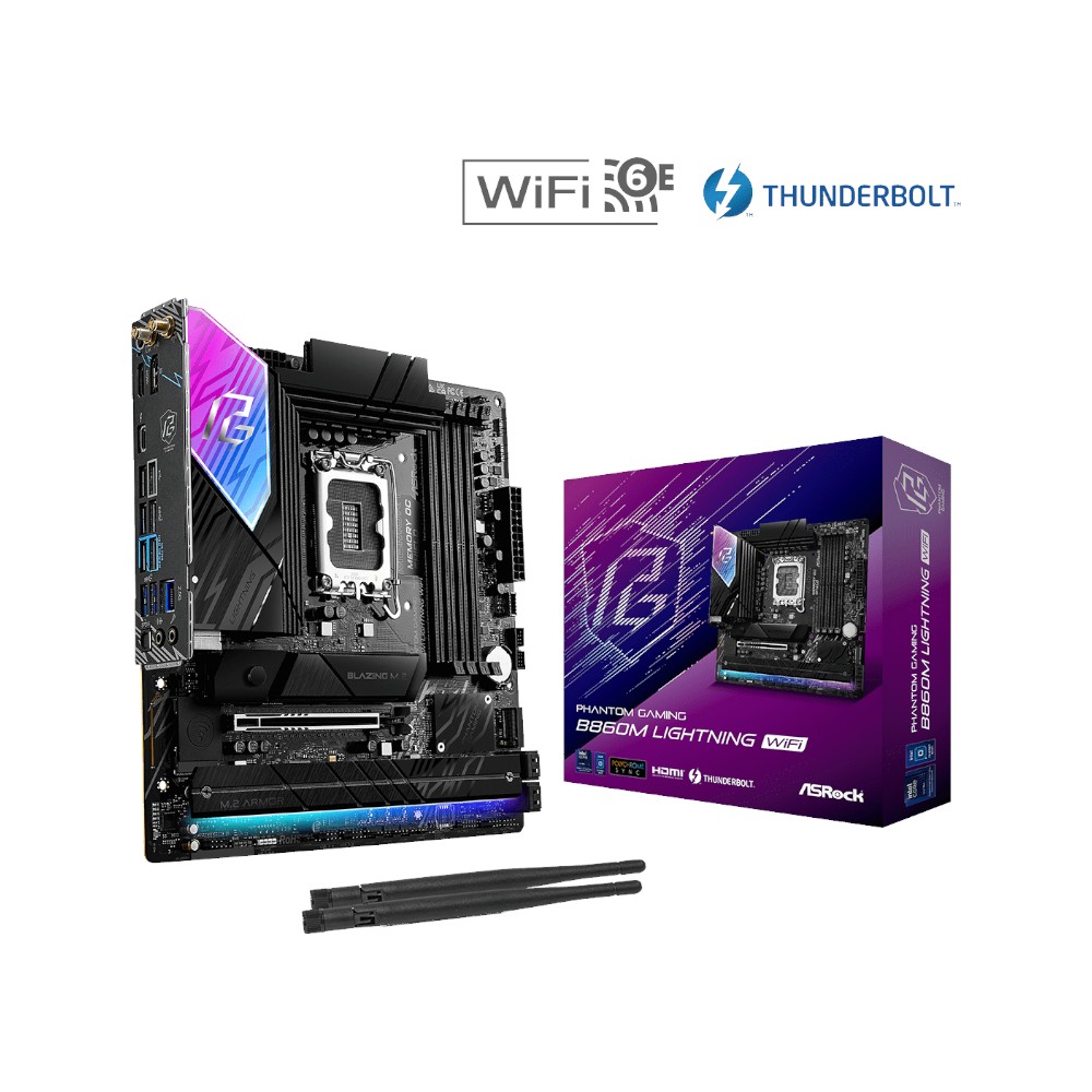 Mainboard Asrock PHANTOM GAMING B860M Lightning WiFi ( Intel B860 , Socket 1851, M-ATX, 4 khe RAM DDR5)
