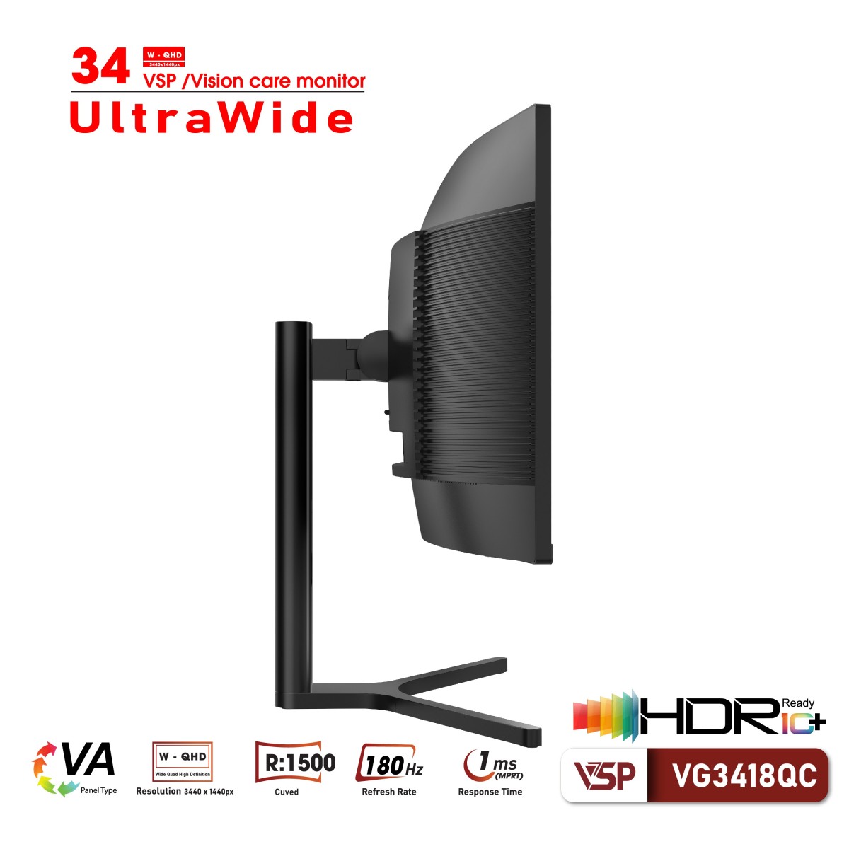 Màn Hình Cong Gaming Ultrawide VSP VG3418QC (34inch/2K/VA/180hz/1ms/Adaptive Sync)