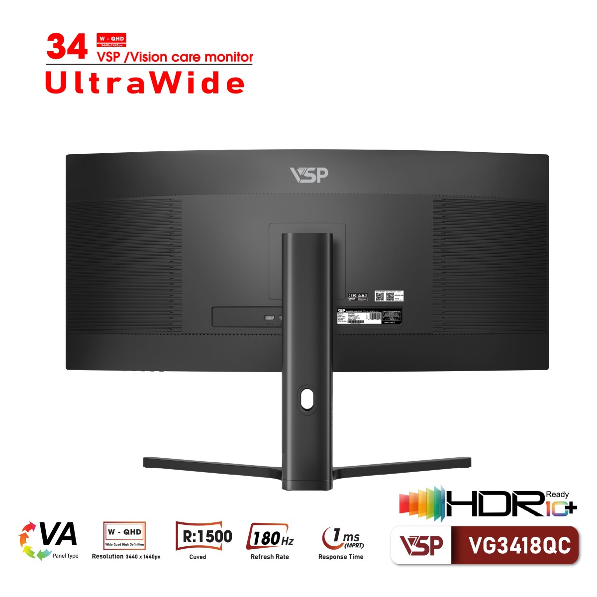 Màn Hình Cong Gaming Ultrawide VSP VG3418QC (34inch/2K/VA/180hz/1ms/Adaptive Sync)