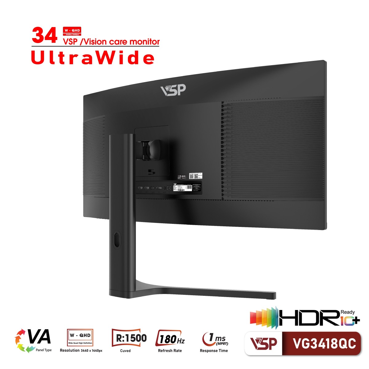Màn Hình Cong Gaming Ultrawide VSP VG3418QC (34inch/2K/VA/180hz/1ms/Adaptive Sync)