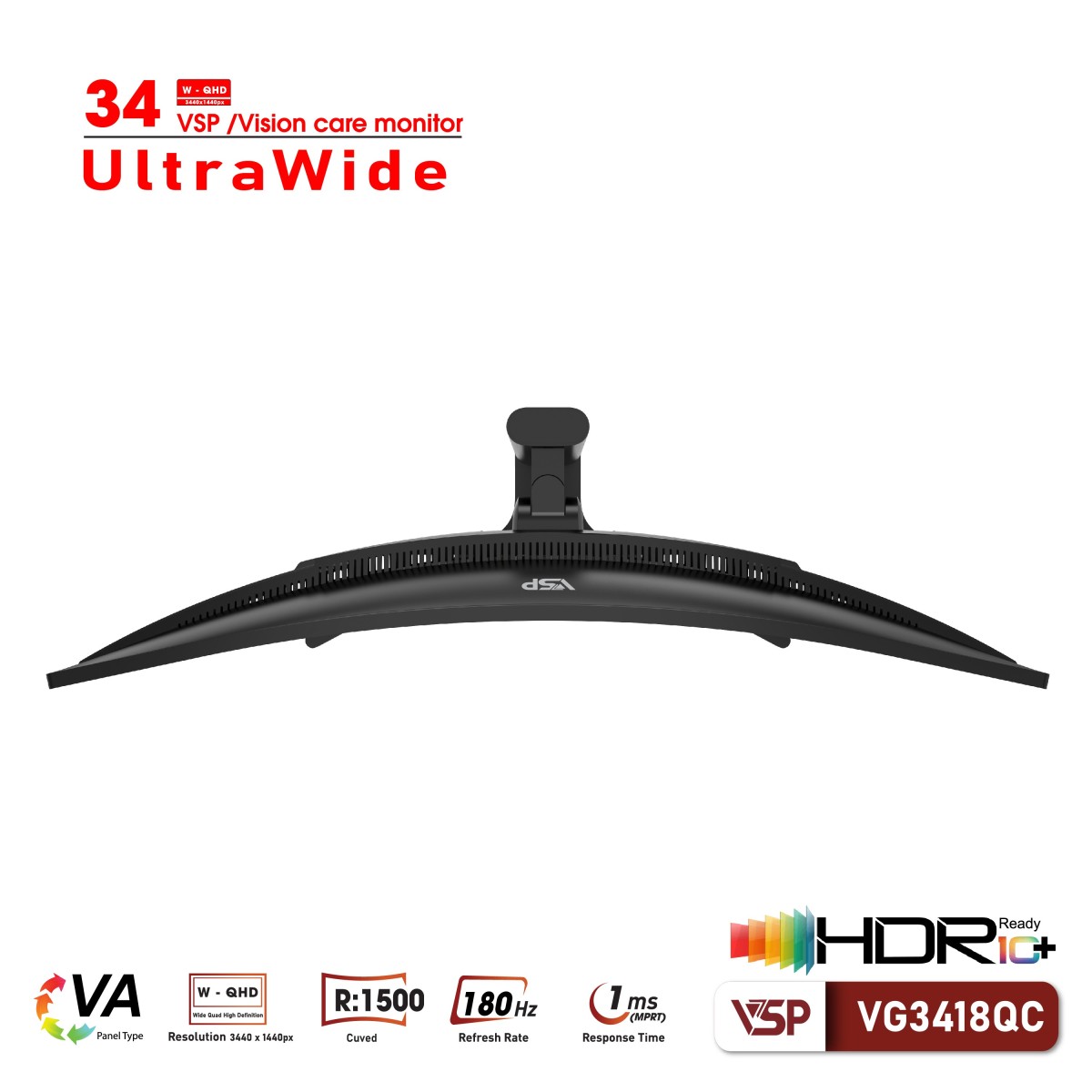 Màn Hình Cong Gaming Ultrawide VSP VG3418QC (34inch/2K/VA/180hz/1ms/Adaptive Sync)