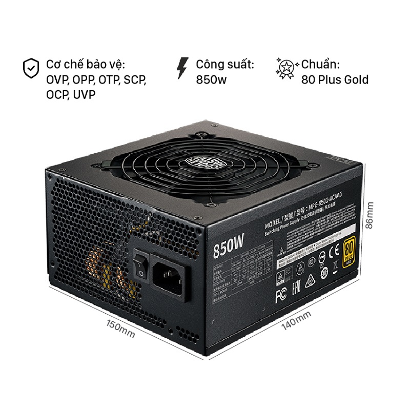 Nguồn máy tính Cooler Master MWE GOLD 850 - V2  850W ( 80 Plus Gold/Màu Đen/Full Modular)